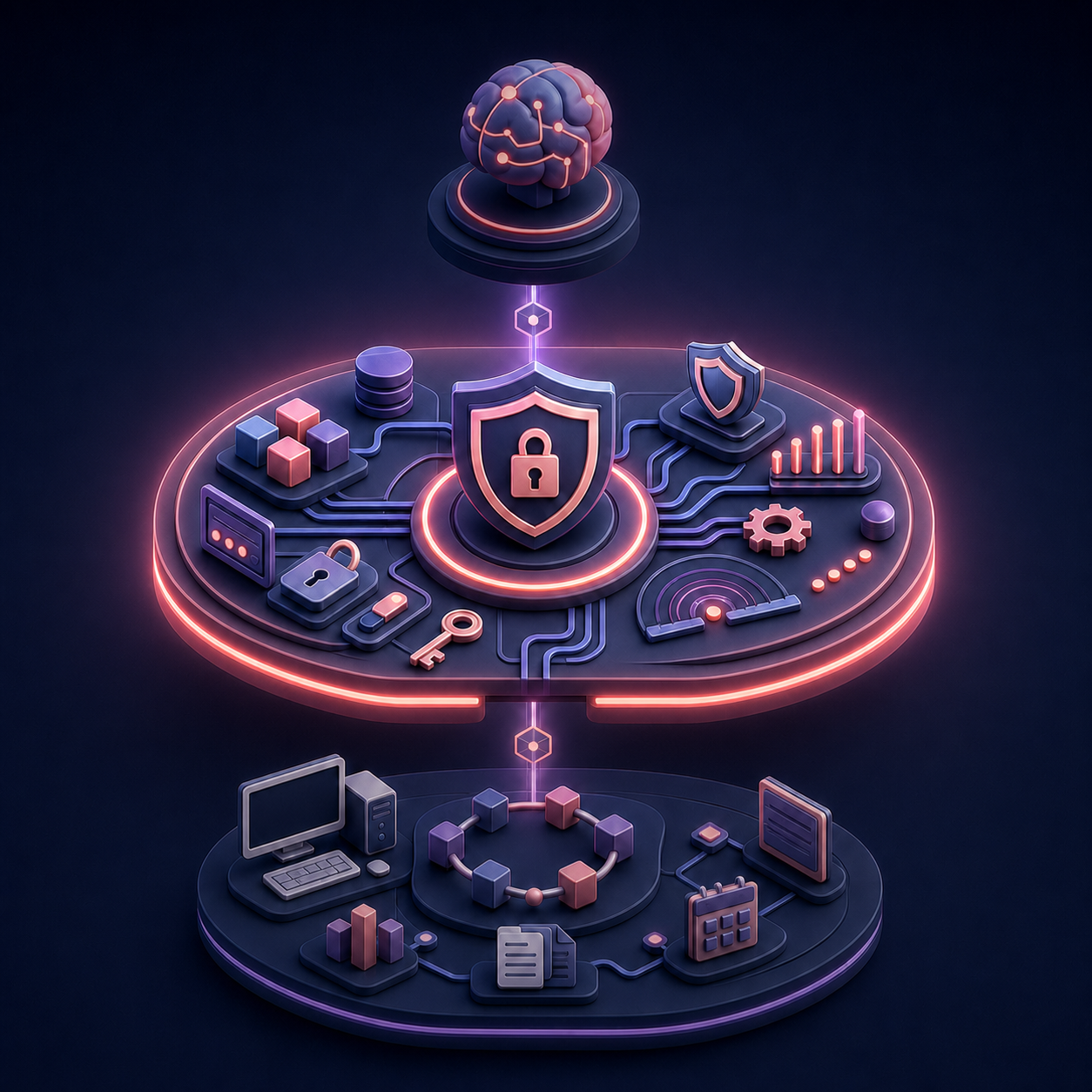 Three layers showing AI reasoning, the Ordisyn Foundation, and approved business tools
