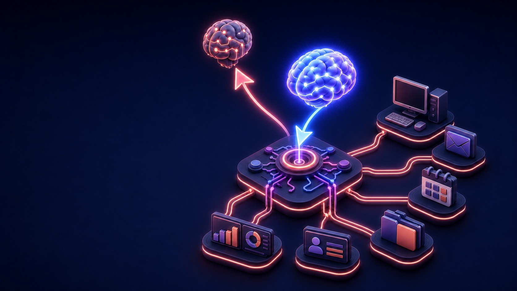 A bright new AI provider entering the Ordisyn Foundation as the previous provider leaves while the Foundation remains connected to approved business systems